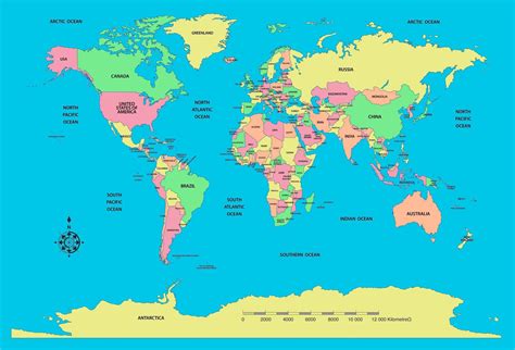 Map of the world with labeled countries